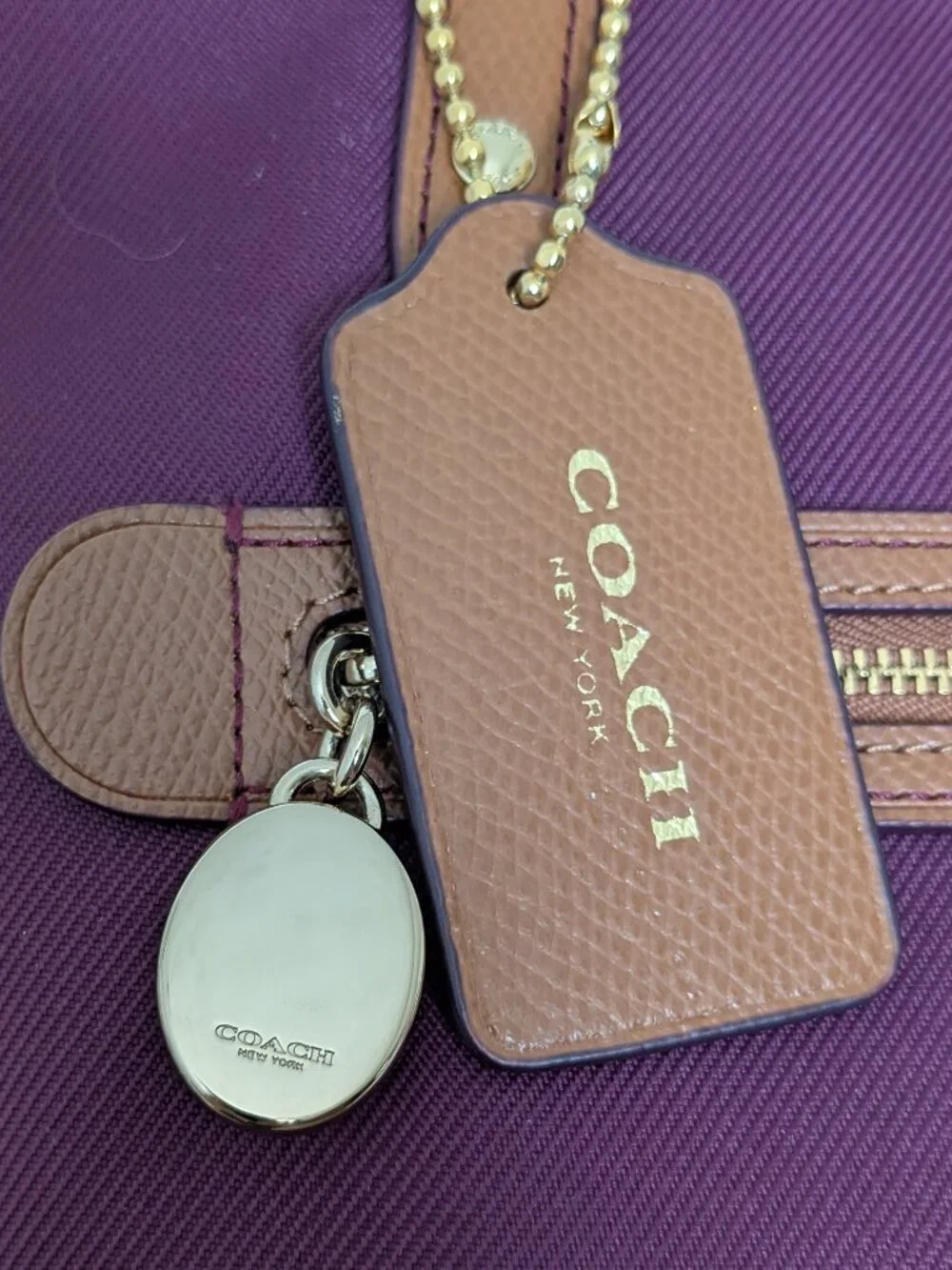 Coach Sawyer Plum Canvas & Leather Tote Bag Gold Hardware Charm Purple .